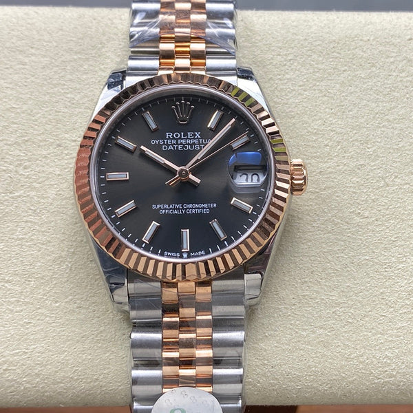 Datejust 31mm in acciaio oro rosa con quadrante grigio scuro