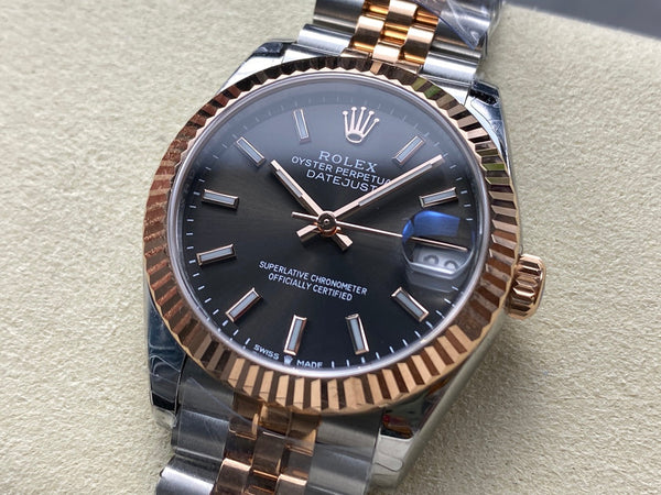 Datejust 31mm in acciaio oro rosa con quadrante grigio scuro