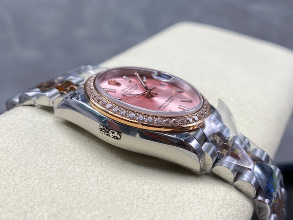 Datejust 31mm in oro rosa, acciaio, lunetta con diamanti, quadrante rosa