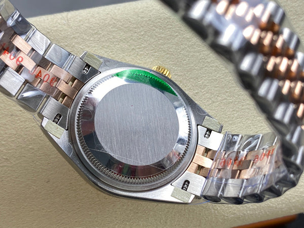 Datejust 31mm in oro rosa, acciaio, lunetta con diamanti, quadrante rosa