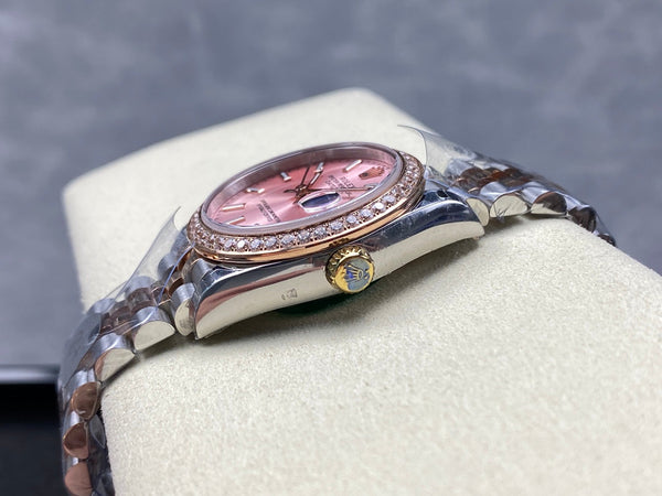 Datejust 31mm in oro rosa, acciaio, lunetta con diamanti, quadrante rosa