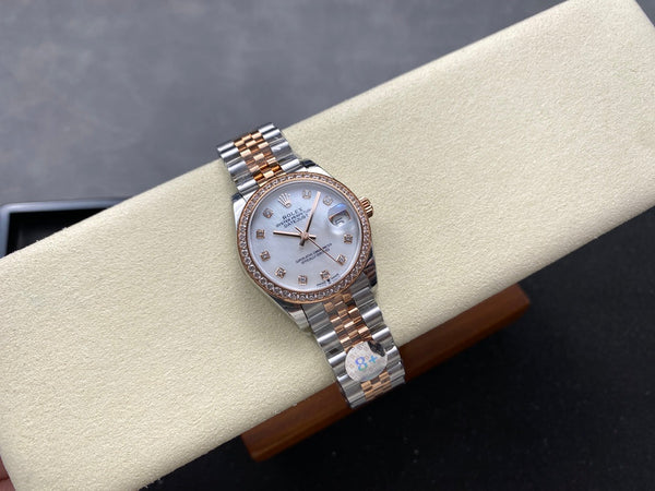 Datejust 31mm Pink Gold Steel Diamond Bezel White Mop Dial