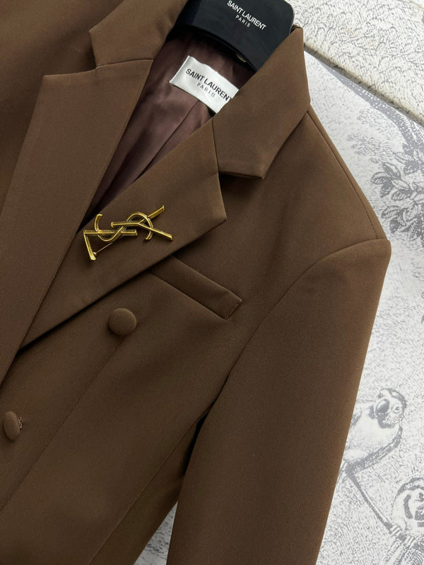 YSL 25 Suit Jacket Brown Wool Cotton