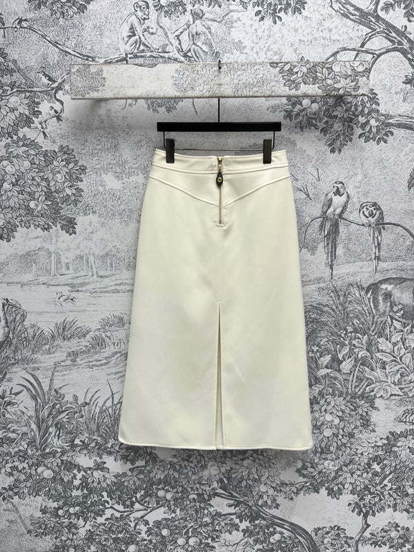 LV 25 Long Skirt Logo White Polyamide Wool