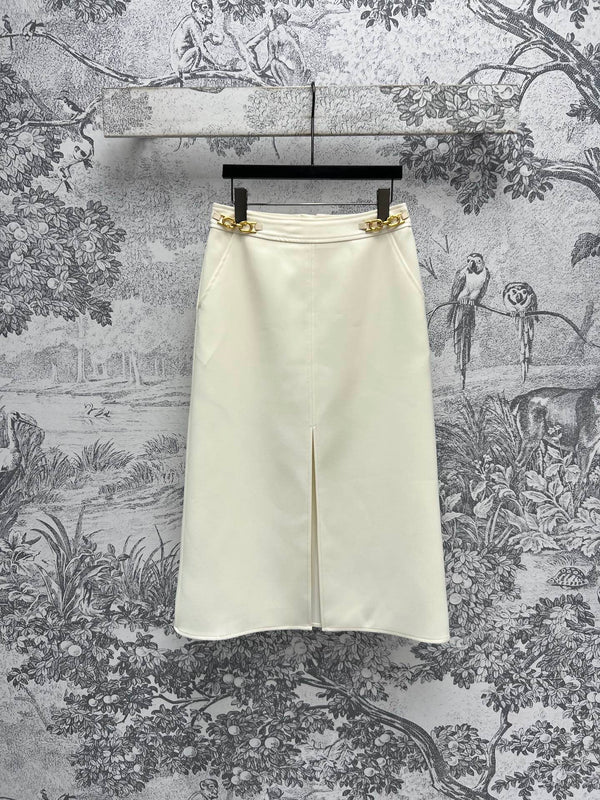 LV 25 Long Skirt Logo White Polyamide Wool