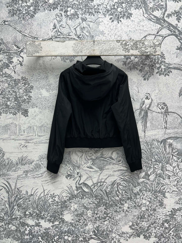 Giacca con cappuccio e logo triangolare Prada 25 in poliestere nero