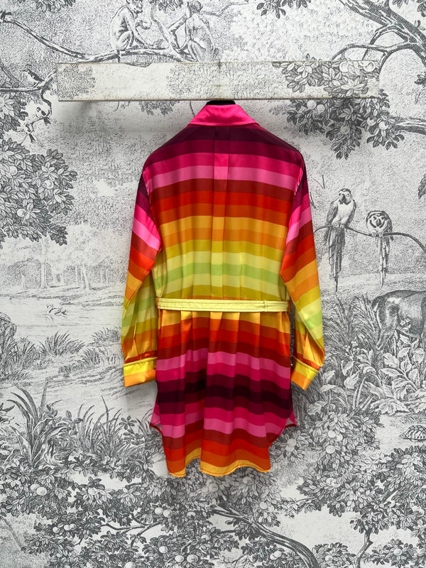 CD 25 Rainbow Stripes Shirt Dress Multicolor Polyester