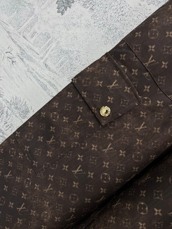 LV 25 Monogram Jacquard Workwear Straight Pants Brown Polyester