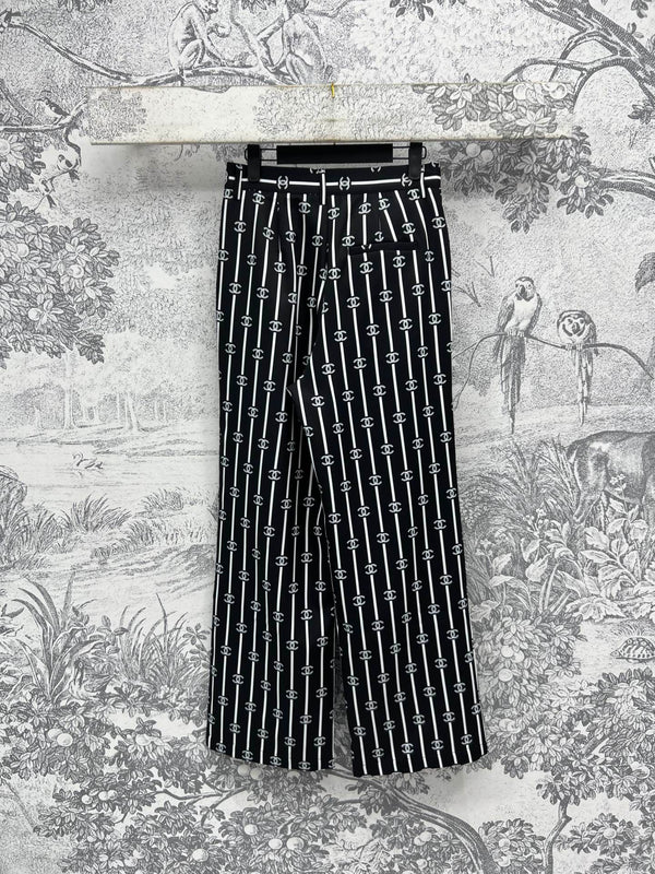 CC 25 Wide Leg Pants Black White Polyester Fiber
