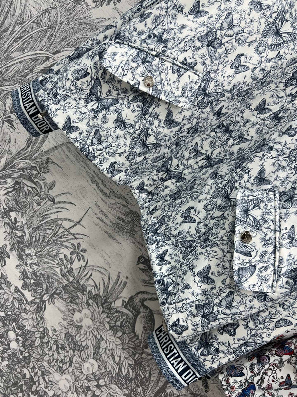 CD 25 Butterfly Floral Print Stand Collar Jacket Polyester