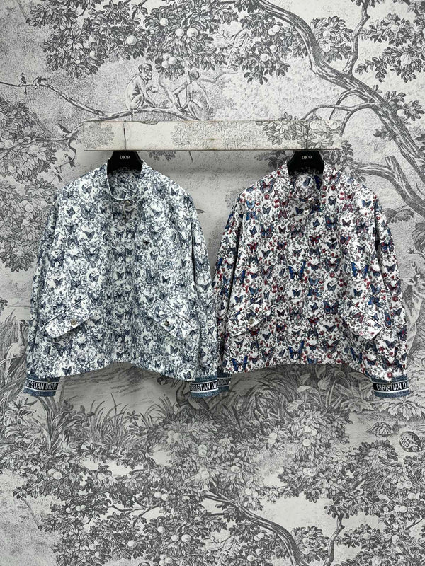 CD 25 Butterfly Floral Print Stand Collar Jacket Polyester