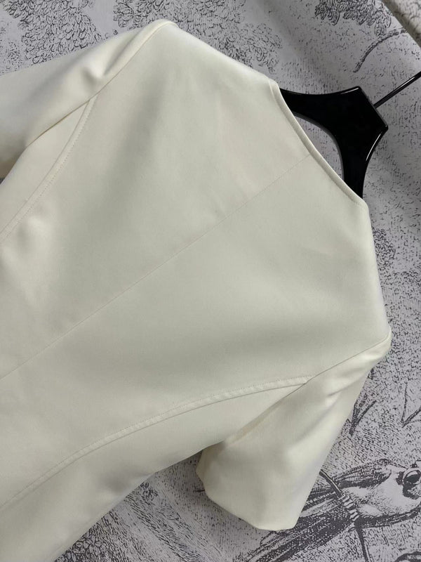 LV 25 Round-Neck Logo Metal Buttoned Dress White Poliester