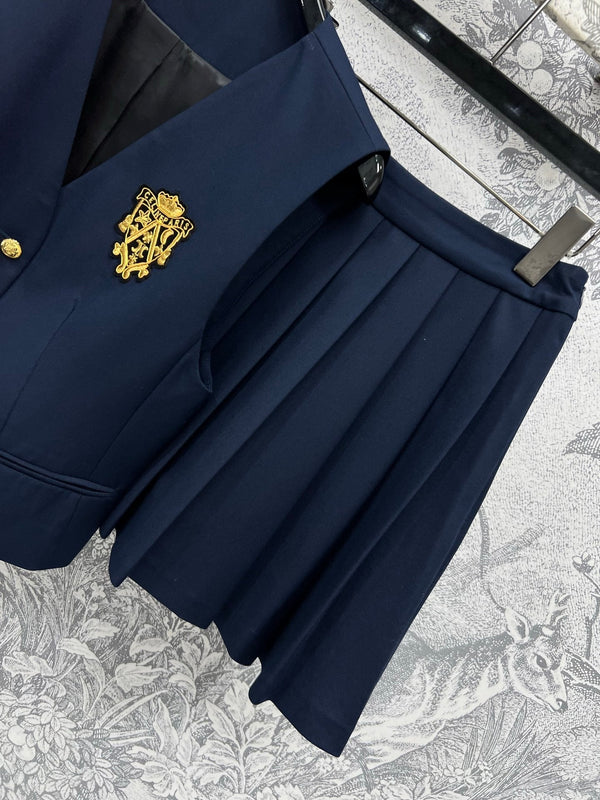 LV 25 Slight Waist Design Set Vest Blue Polyester