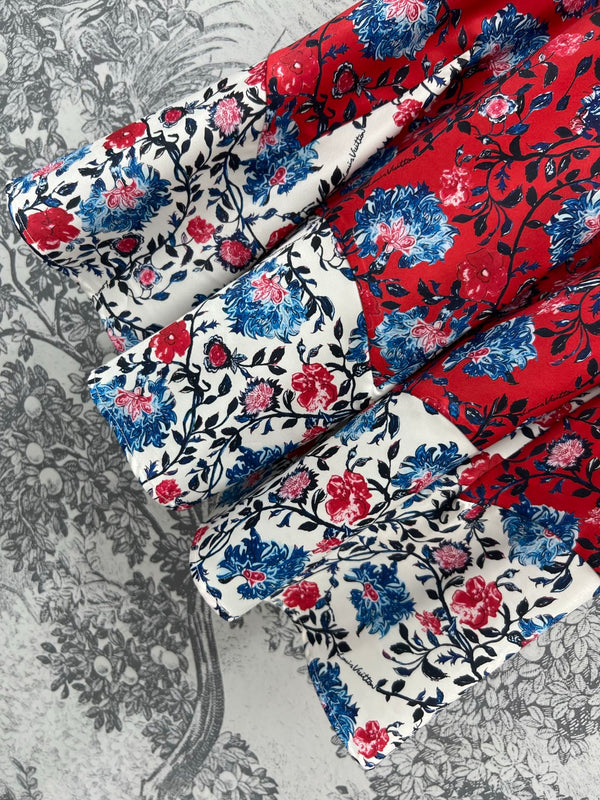 LV 25 Elastic Waist Old Flower Leather Skirt Red Poliester