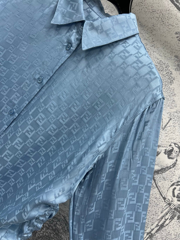 Fendi 25 Double F Shirt Blue Viscose Polyester