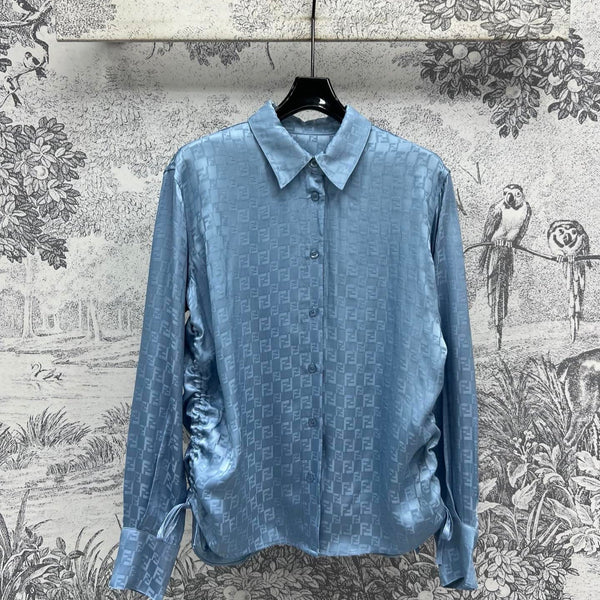 Fendi 25 Double F Shirt Blue Viscose Polyester