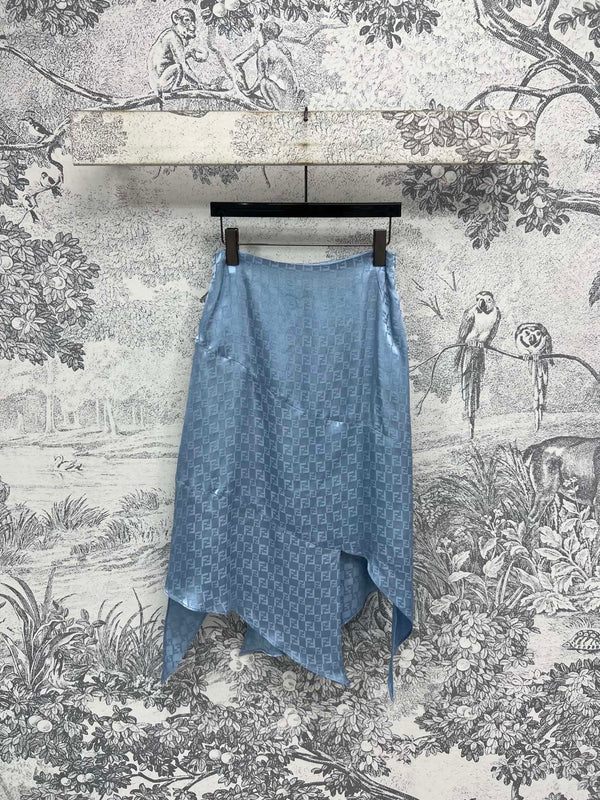 Fendi 25 Double F Irregular Skirt Blue Viscose Polyester