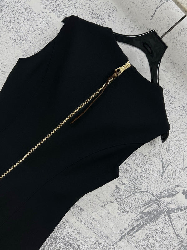 LV 25 Sleeveless Slim Fit Dress Black Poliester