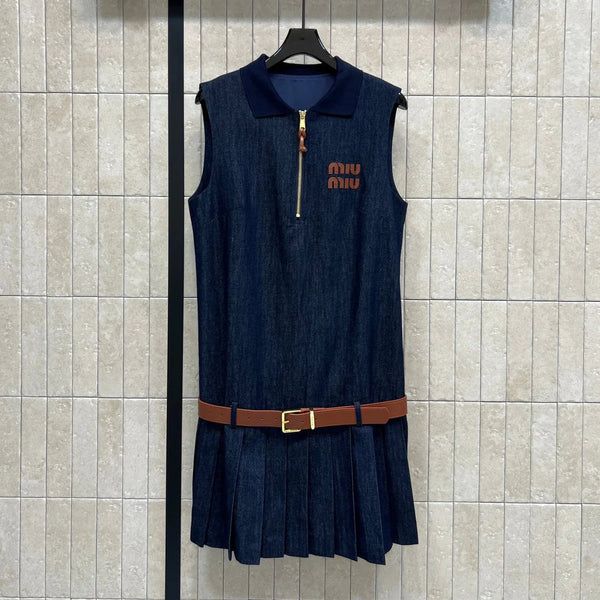 Miumiu 2026 Robe sans manches en jean Coton bleu foncé 357003