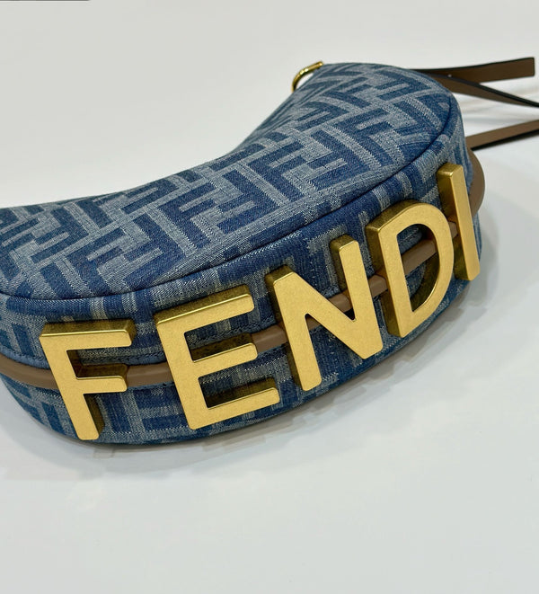 BORSA FENDIGRAPHY MINI 20 IN TESSUTO DENIM BLU EGEO CON FERRAMENTA ORO