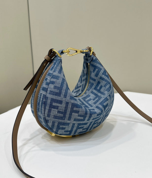 BORSA FENDIGRAPHY MINI 20 IN TESSUTO DENIM BLU EGEO CON FERRAMENTA ORO