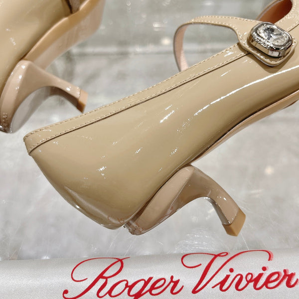 Mary Jane Virgule Pumps 55 Beige Pelle Verniciata