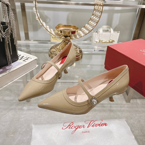 Mary Jane Virgule Pumps 55 Beige Pelle Verniciata
