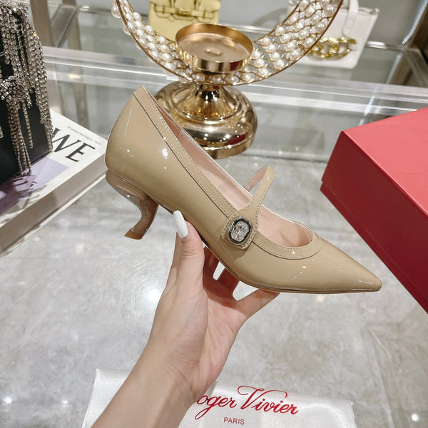 Mary Jane Virgule Pumps 55 Beige Pelle Verniciata