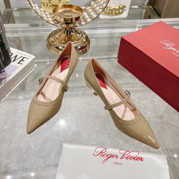 Mary Jane Virgule Pumps 55 Beige Pelle Verniciata