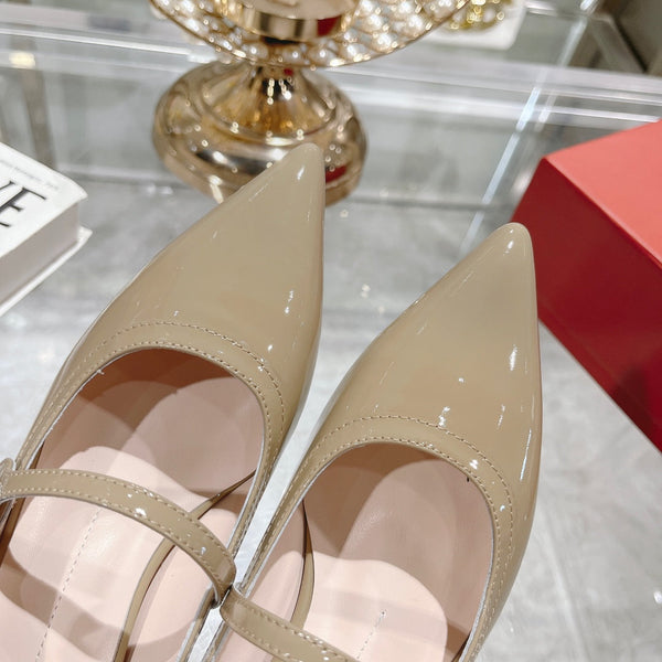 Mary Jane Virgule Pumps 55 Beige Pelle Verniciata