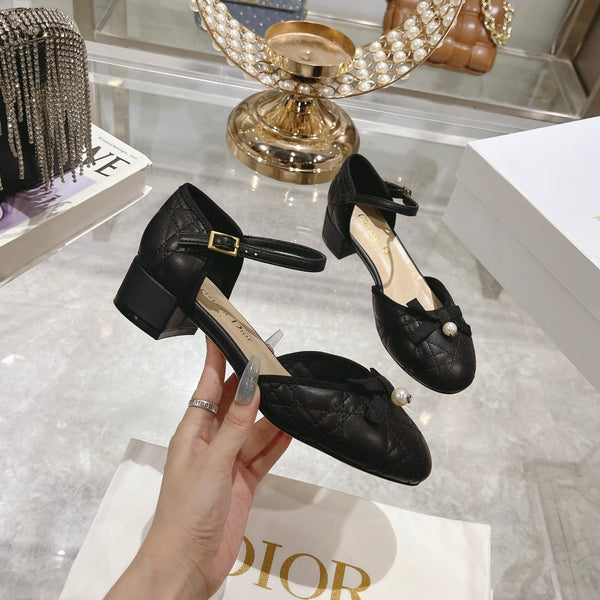 CD Ballet Pump Black Quilted Cowhide