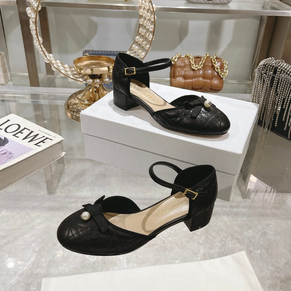 CD Ballet Pump Black Quilted Cowhide