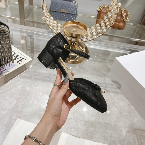 CD Ballet Pump Black Quilted Cowhide