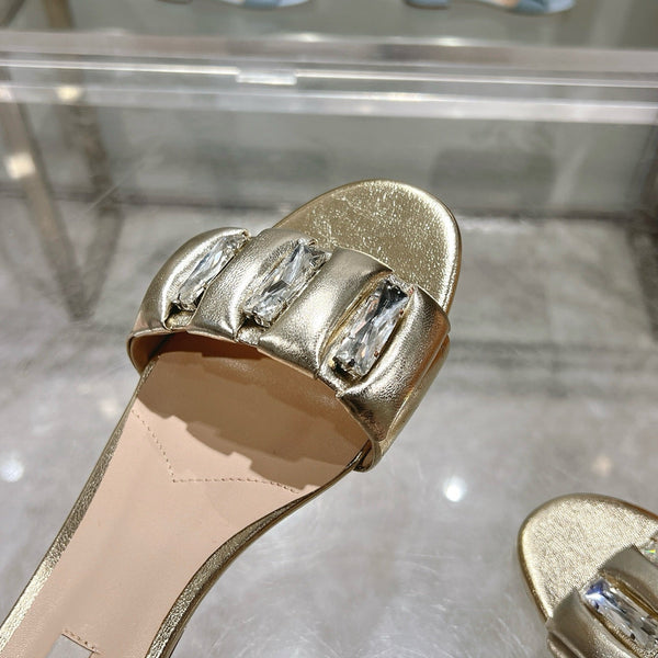 Miu 25C Slippers Gold Leather 235285