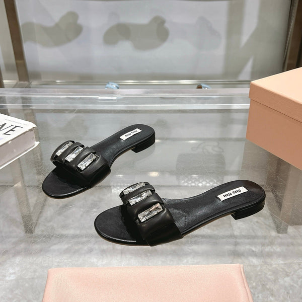 Miu 25C Slippers Black Leather 235286
