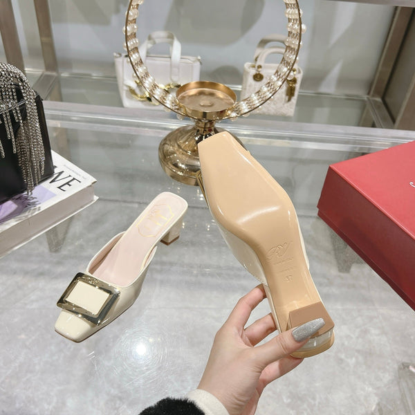 Viv 25 Mules Buckle Beige Patent Leather 235350