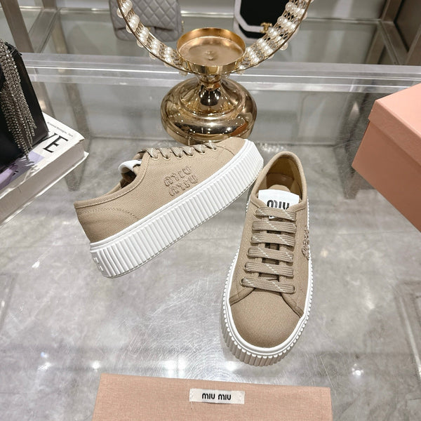 Miu Sneaker with logo Colonial Beige Demin Fabric 235314