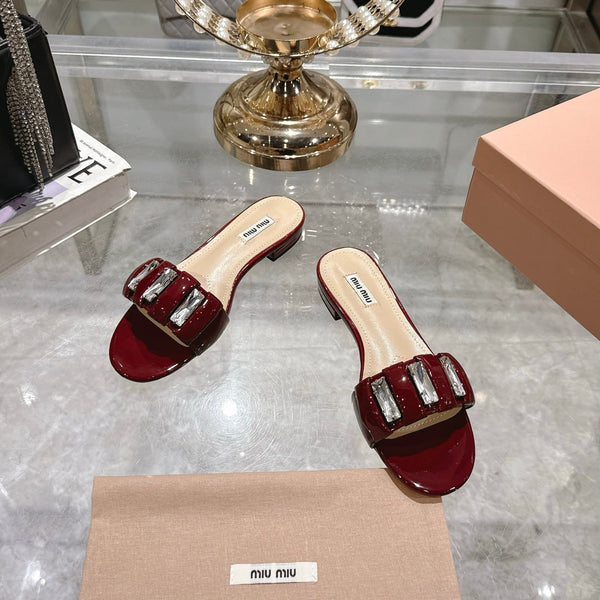 Miu 25C Slippers Red Patent Leather 235323