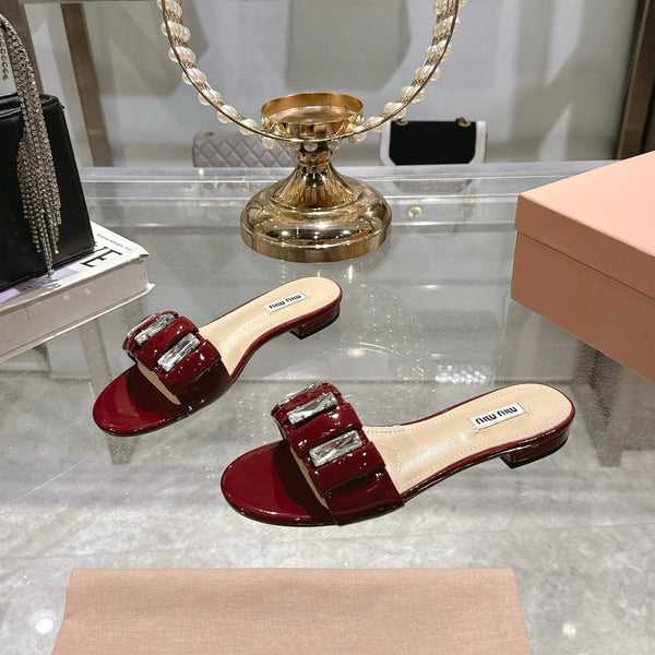 Miu 25C Slippers Red Patent Leather 235323
