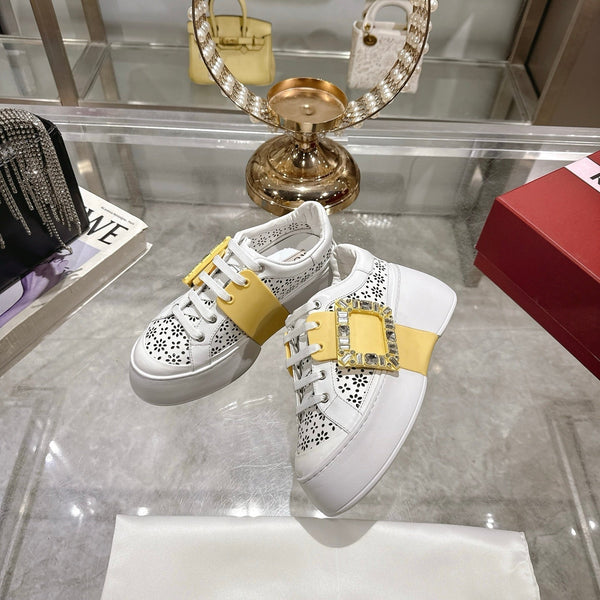 Viv 25 Square Buckle Platform Bianco Giallo Pelle di vacchetta 262976