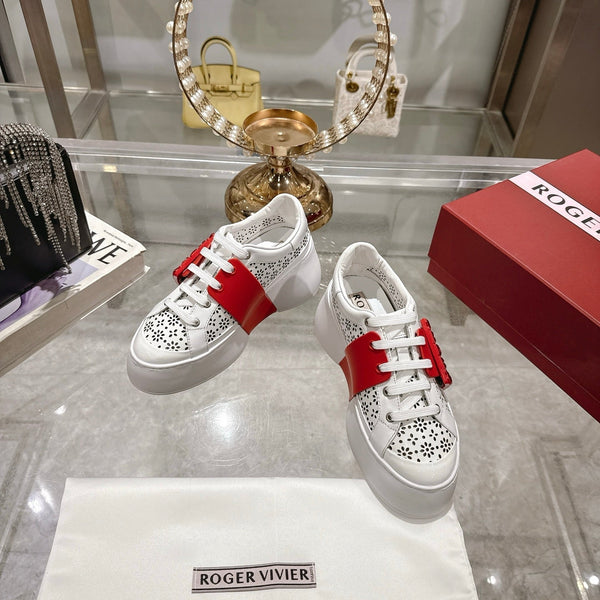 Viv 25 Square Buckle Platform White Red Cowhide 262979