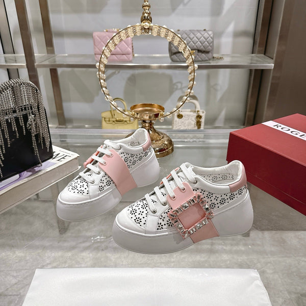 Viv 25 Square Buckle Platform White Pink Cowhide 262980