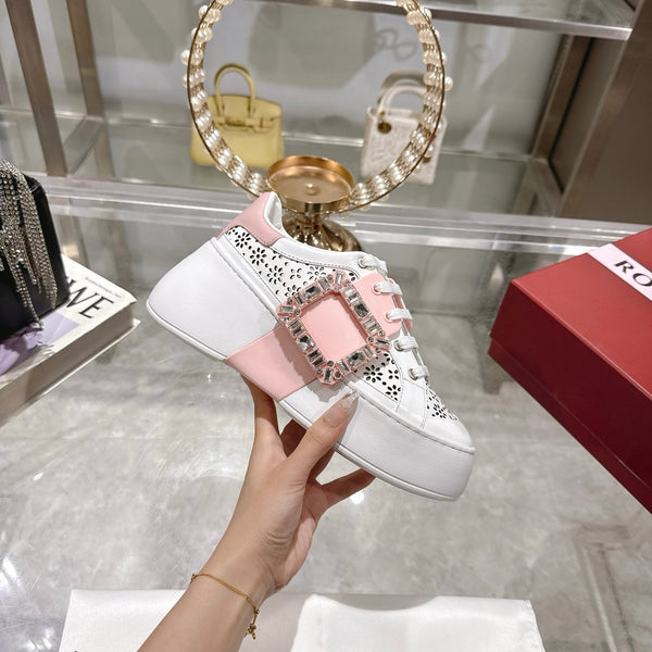 Viv 25 Square Buckle Platform White Pink Cowhide 262980