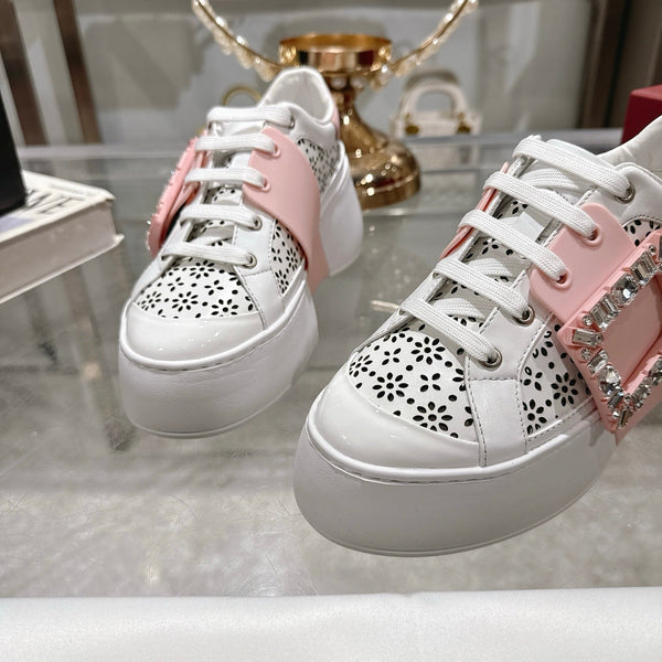 Viv 25 Square Buckle Platform White Pink Cowhide 262980