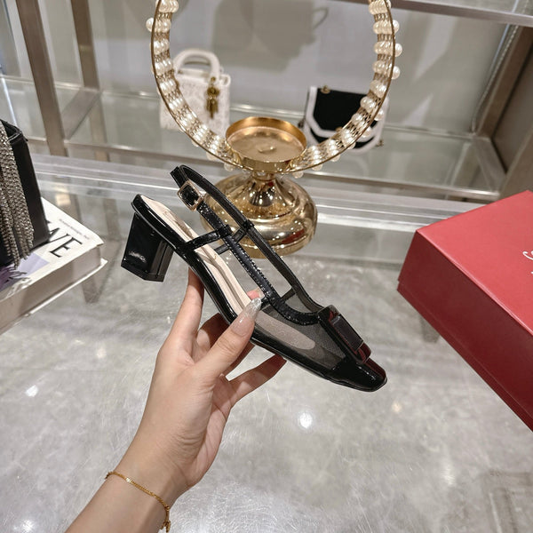 Viv 25 Slingback Black Mesh Italian Leather 300780