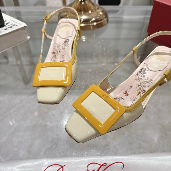 Viv 25 Flower Slingback Yellow Italian Leather 300785