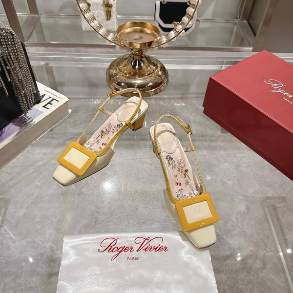 Viv 25 Flower Slingback Yellow Italian Leather 300785