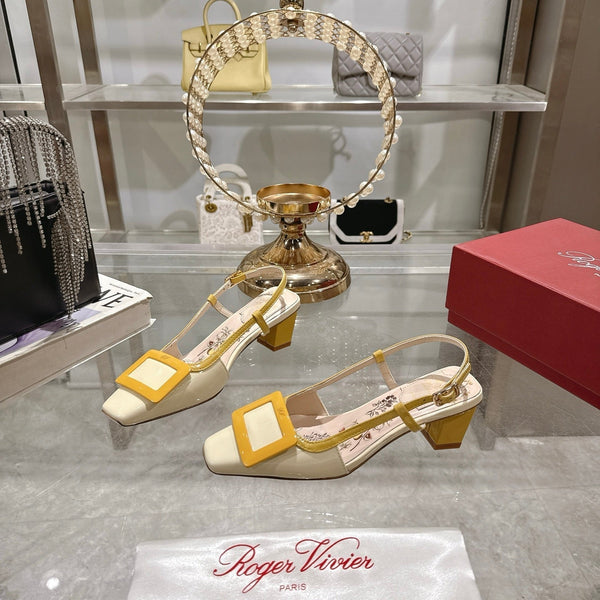 Viv 25 Flower Slingback Yellow Italian Leather 300785