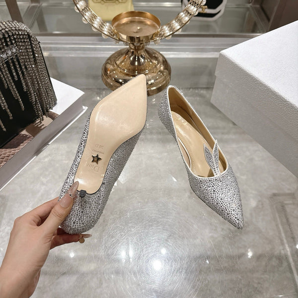 CD 26 Escarpin Gris Clair Diamants Entiers Peau de Mouton 592199