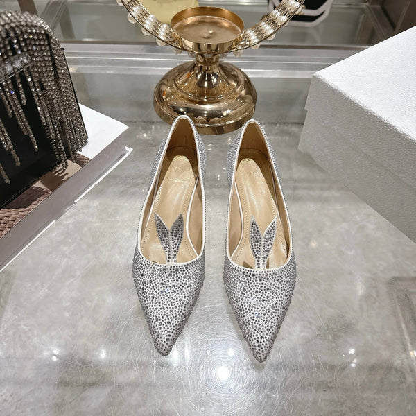 CD 26 Escarpin Gris Clair Diamants Entiers Peau de Mouton 592199